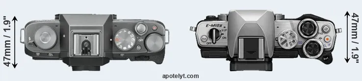 Compare X-T100 versus E-M10 II top