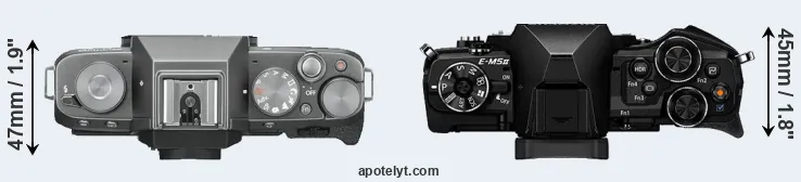 Compare X-T100 versus E-M5 II top