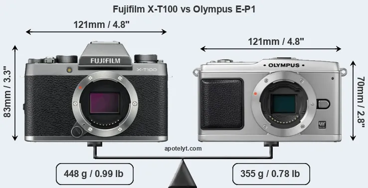 Size Fujifilm X-T100 vs Olympus E-P1