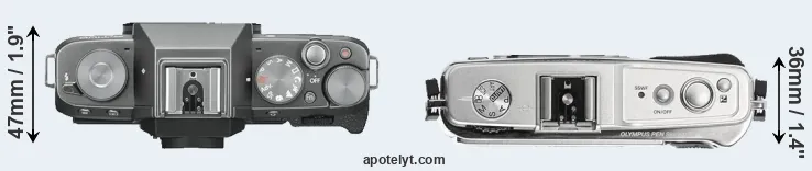 Compare X-T100 versus E-P1 top