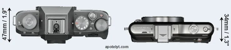 Compare X-T100 versus E-PM1 top