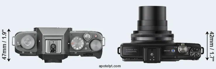 Compare X-T100 versus XZ-1 top