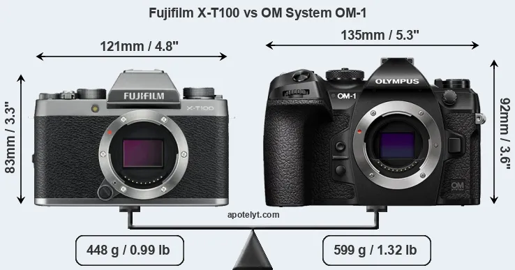 Size Fujifilm X-T100 vs OM System OM-1