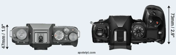 Compare X-T100 versus OM-1 top