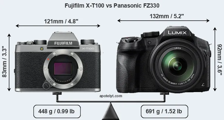 Size Fujifilm X-T100 vs Panasonic FZ330