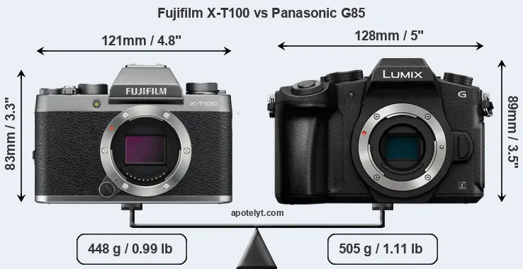 Size Fujifilm X-T100 vs Panasonic G85