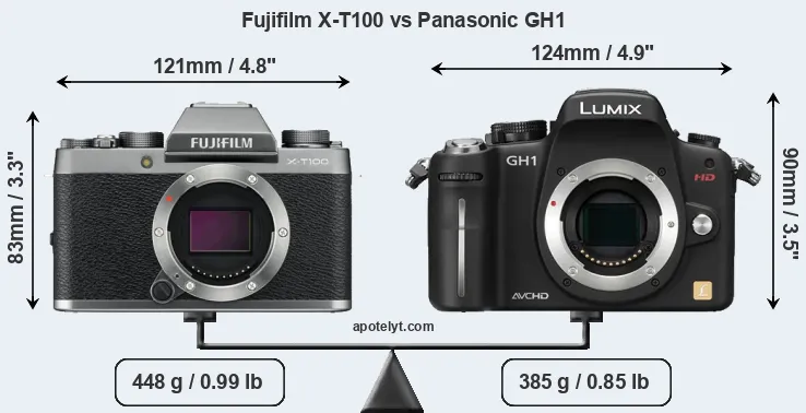 Size Fujifilm X-T100 vs Panasonic GH1