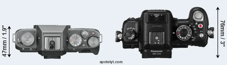 Compare X-T100 versus GH2 top