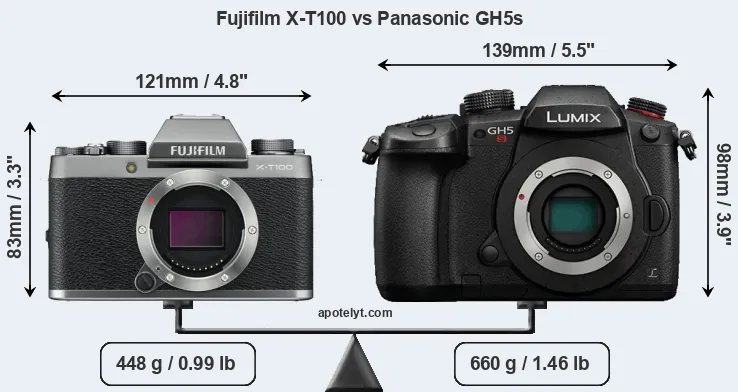 Size Fujifilm X-T100 vs Panasonic GH5s