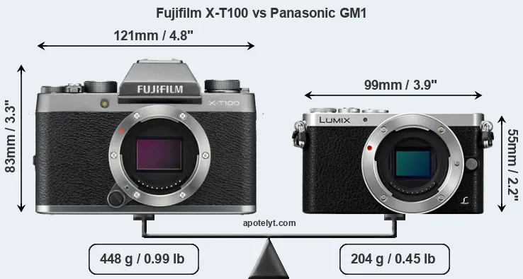 Size Fujifilm X-T100 vs Panasonic GM1