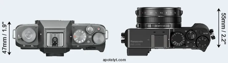 Compare X-T100 versus LX100 top