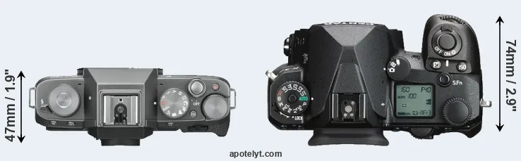 Compare X-T100 versus K-3 III top