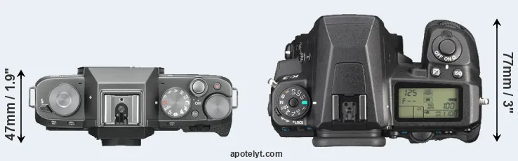 Compare X-T100 versus K-3 top
