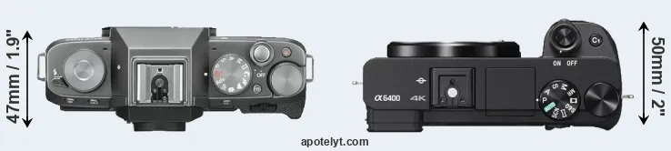 Compare X-T100 versus A6400 top