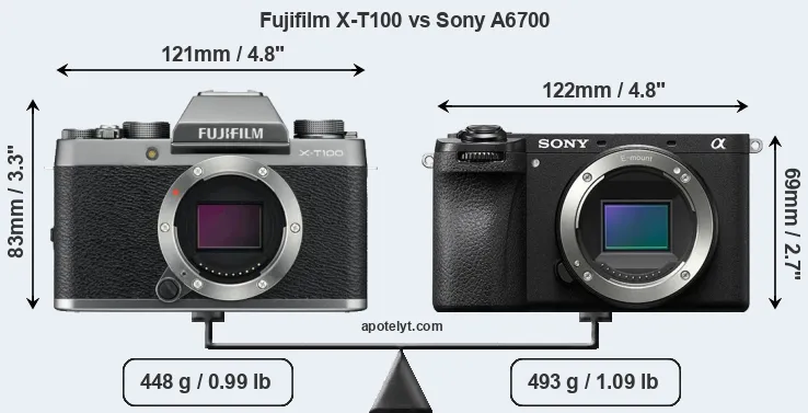 Size Fujifilm X-T100 vs Sony A6700