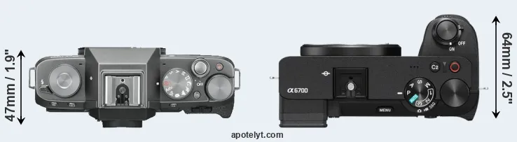 Compare X-T100 versus A6700 top