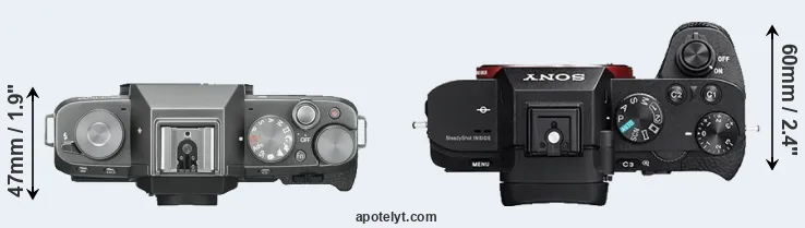 Compare X-T100 versus A7 II top
