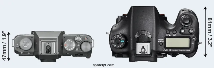 Compare X-T100 versus A77 II top