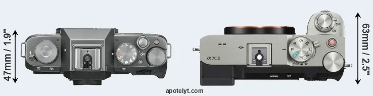 Compare X-T100 versus A7C II top