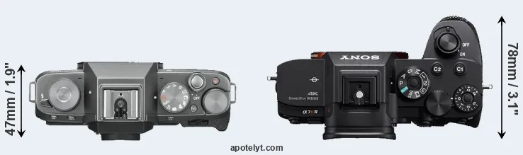 Compare X-T100 versus A7R IV top