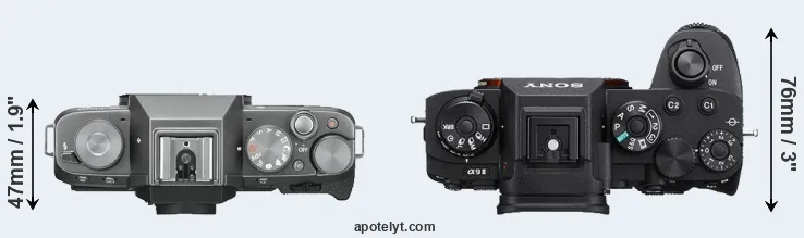 Compare X-T100 versus A9 II top