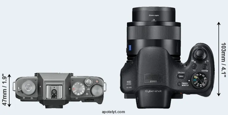 Compare X-T100 versus HX350 top
