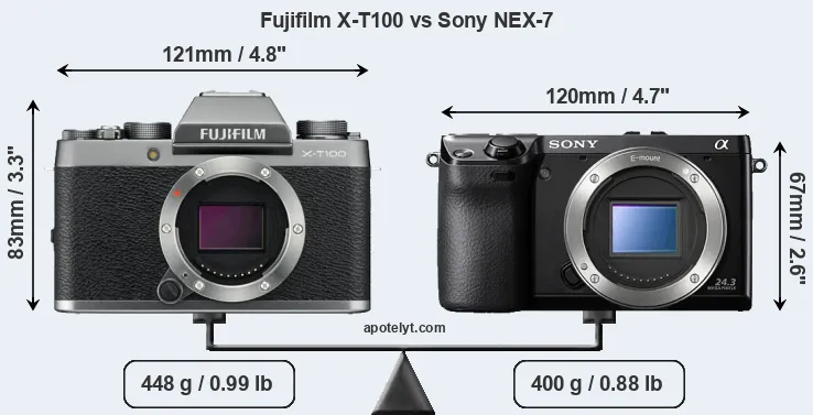 Size Fujifilm X-T100 vs Sony NEX-7