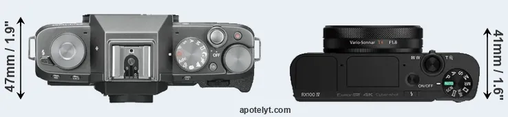 Compare X-T100 versus RX100 IV top