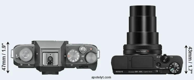 Compare X-T100 versus RX100 VI top