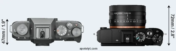 Compare X-T100 versus RX1R II top