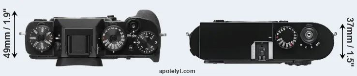 Compare X-T2 versus M9 top