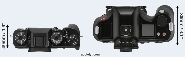 Compare X-T2 versus S3 top