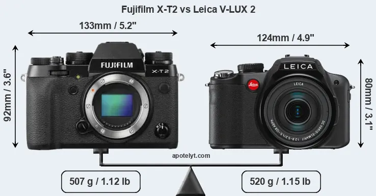 Size Fujifilm X-T2 vs Leica V-LUX 2