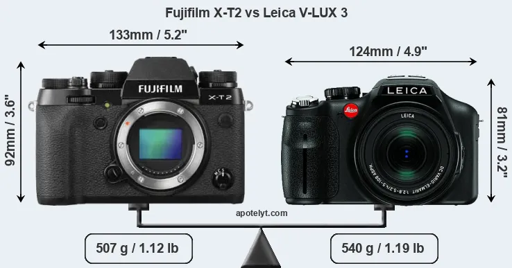 Size Fujifilm X-T2 vs Leica V-LUX 3