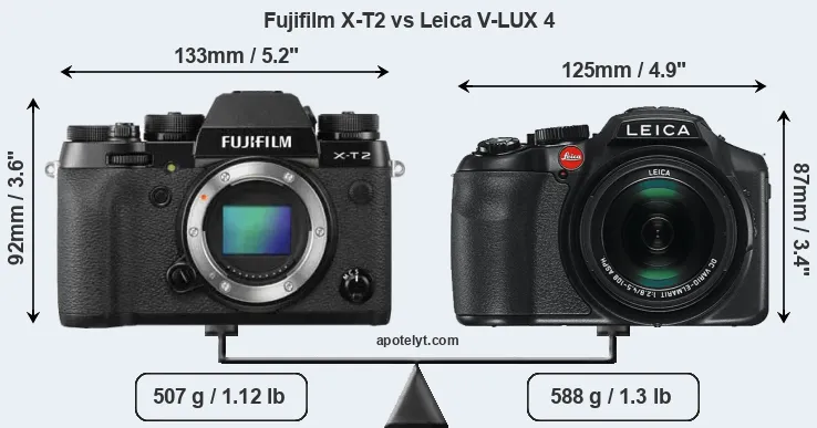 Size Fujifilm X-T2 vs Leica V-LUX 4