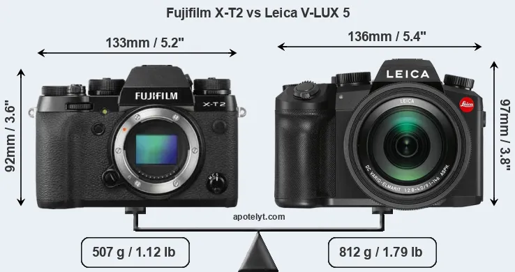 Size Fujifilm X-T2 vs Leica V-LUX 5