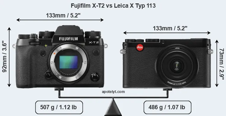 Size Fujifilm X-T2 vs Leica X Typ 113