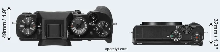 Compare X-T2 versus J5 top