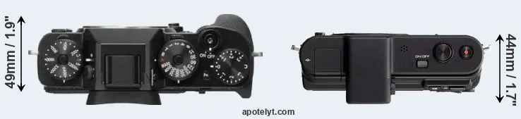 Compare X-T2 versus V1 top