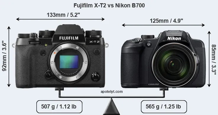 Size Fujifilm X-T2 vs Nikon B700