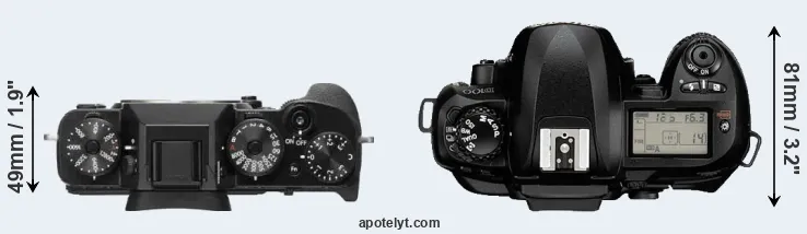 Compare X-T2 versus D100 top
