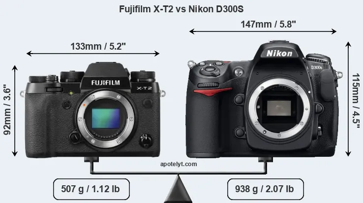 Size Fujifilm X-T2 vs Nikon D300S