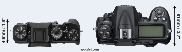 Compare X-T2 versus D300S top