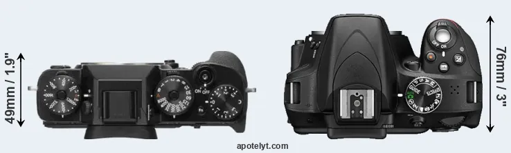 Compare X-T2 versus D3300 top
