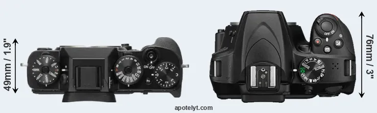 Compare X-T2 versus D3400 top
