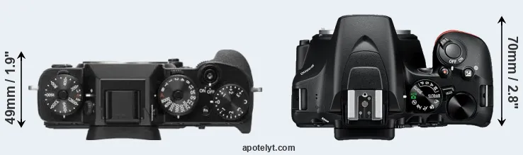 Compare X-T2 versus D3500 top