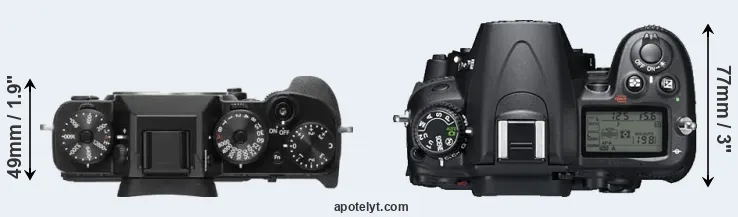 Compare X-T2 versus D7000 top