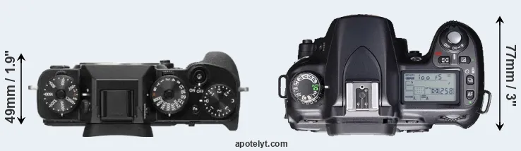 Compare X-T2 versus D80 top