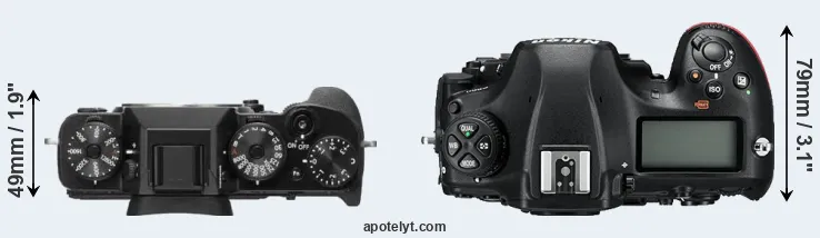 Compare X-T2 versus D850 top