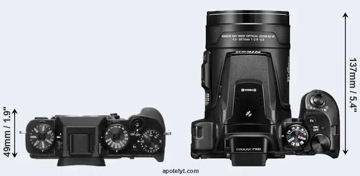 Compare X-T2 versus P900 top